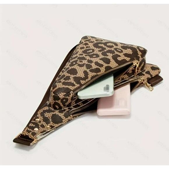 Blessed Leopard Print Faux Leather Triangle Bum Crossbody Bag Adjustable Strap - Picture 5 of 6
